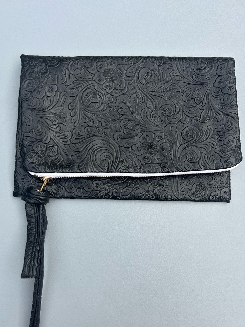 Embossed Black Faux Leather Clutch